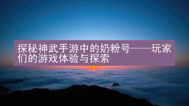 探秘神武手游中的奶粉号——玩家们的游戏体验与探索